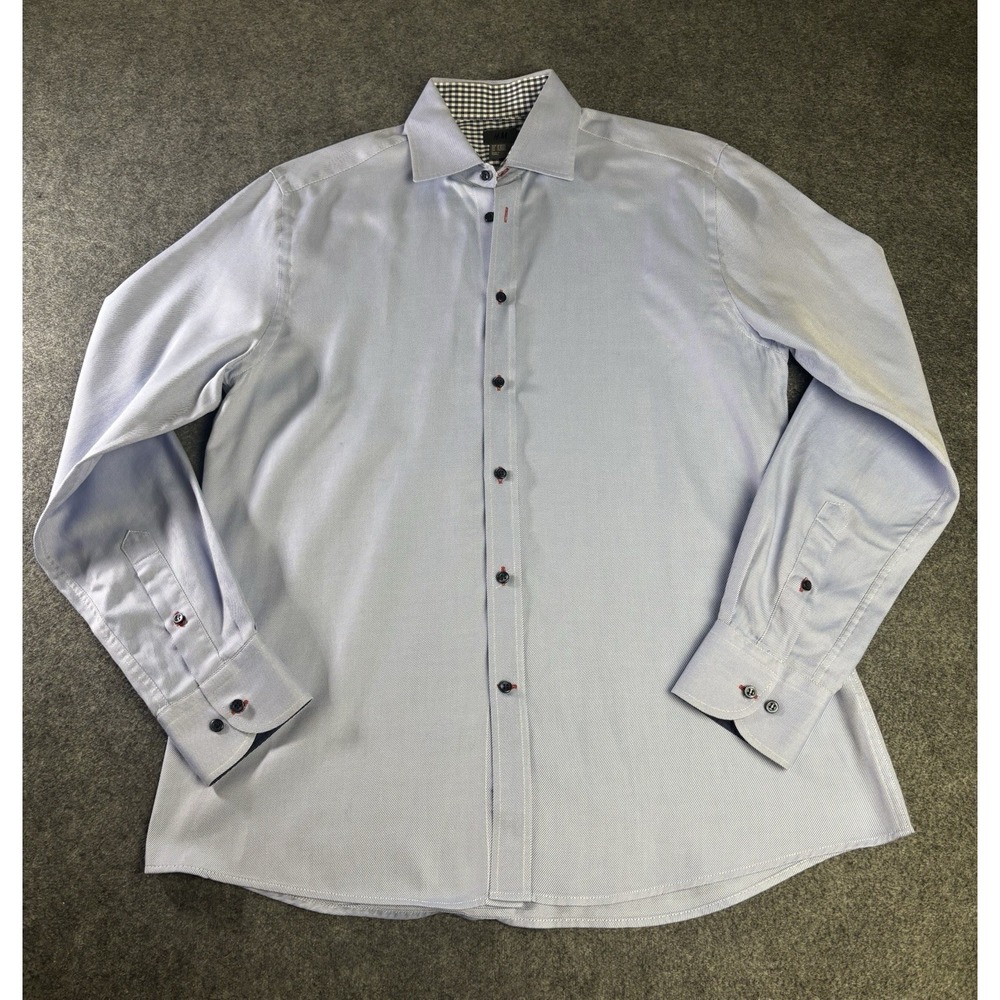 H&M Slim Fit Dress Shirt Blue Button Front Long Sleeve Size 15 3/4
